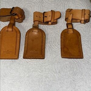 Louis Vuitton Brown Leather Bag Tags PRE-OWNED. Set of 3.